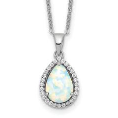 Sterling Silver Rhodium Polished Simulated Opal & CZ Necklace
