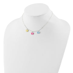 Sterling Silver Children's Necklace with Polished Enameled Butterfly Pendants
