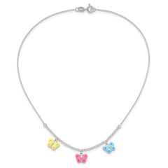Sterling Silver Children's Necklace with Polished Enameled Butterfly Pendants