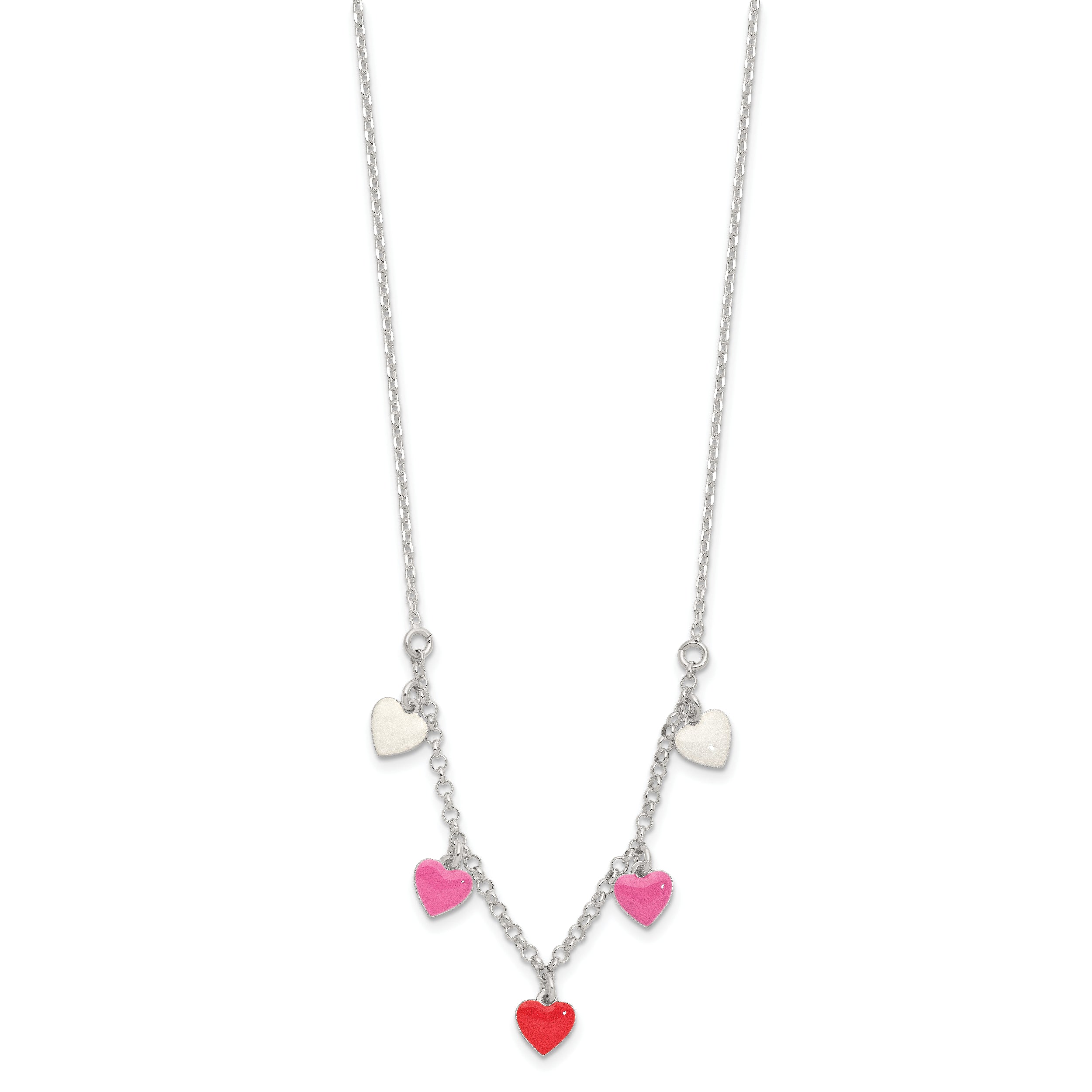 Sophia Jewelers Sterling Silver Children's Heart Necklace with Pink/Red/White Enamel
