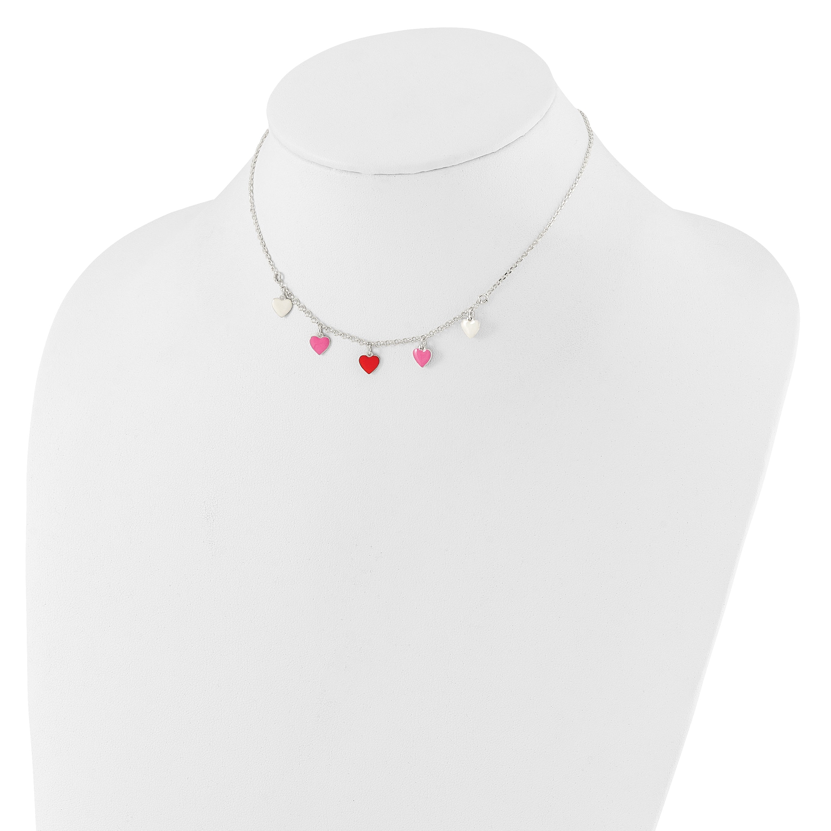 Sophia Jewelers Sterling Silver Children's Heart Necklace with Pink/Red/White Enamel