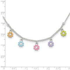 Sophia Jewelers Sterling Silver Enamel Flower Necklace for Girls - 14