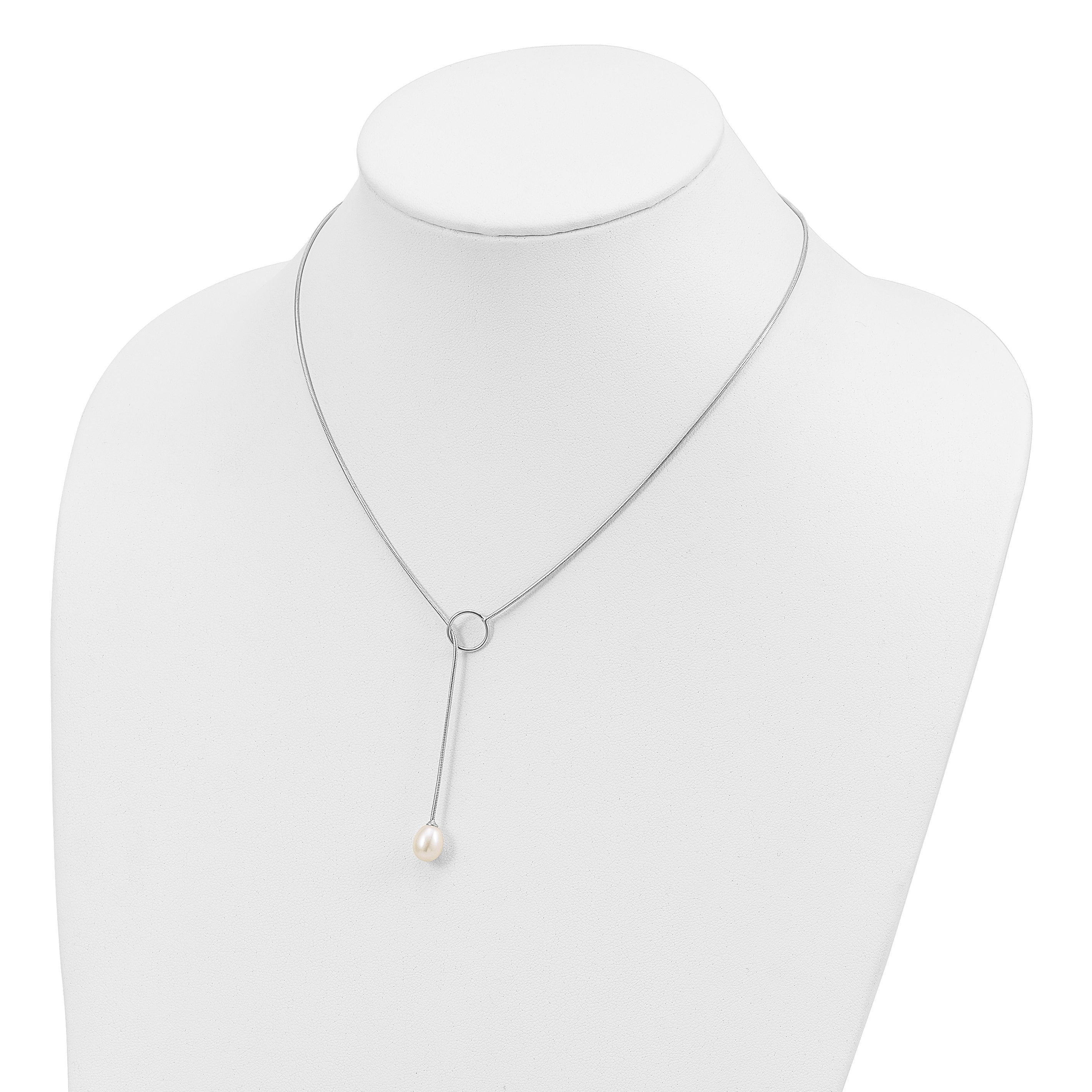 Sophia Jewelers Sterling Silver Pearl Toggle Necklace with Rhodium Finish for Elegant Women