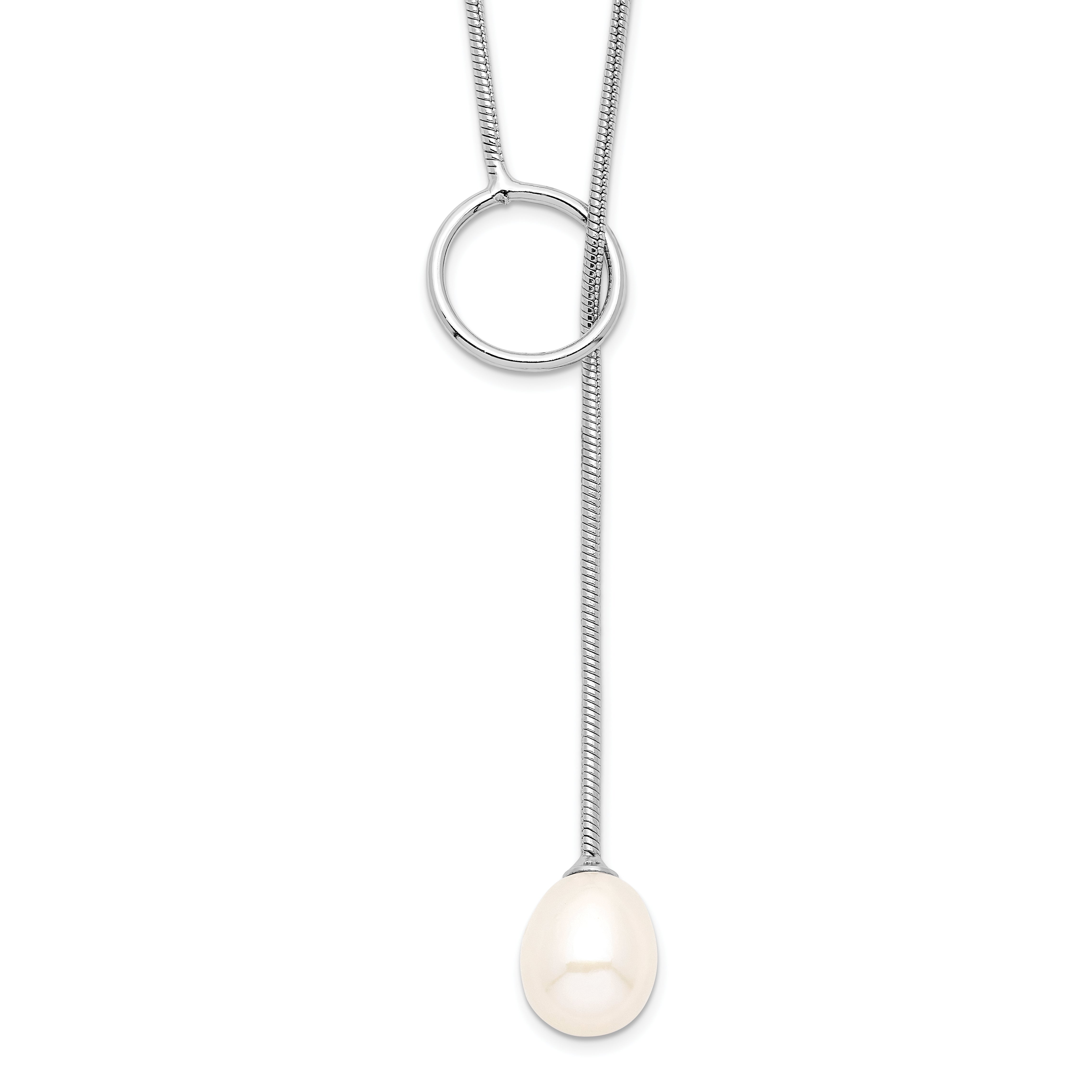 Sterling Silver Rhodium-plated 7-8mm White FWC Pearl Toggle Drop Necklace