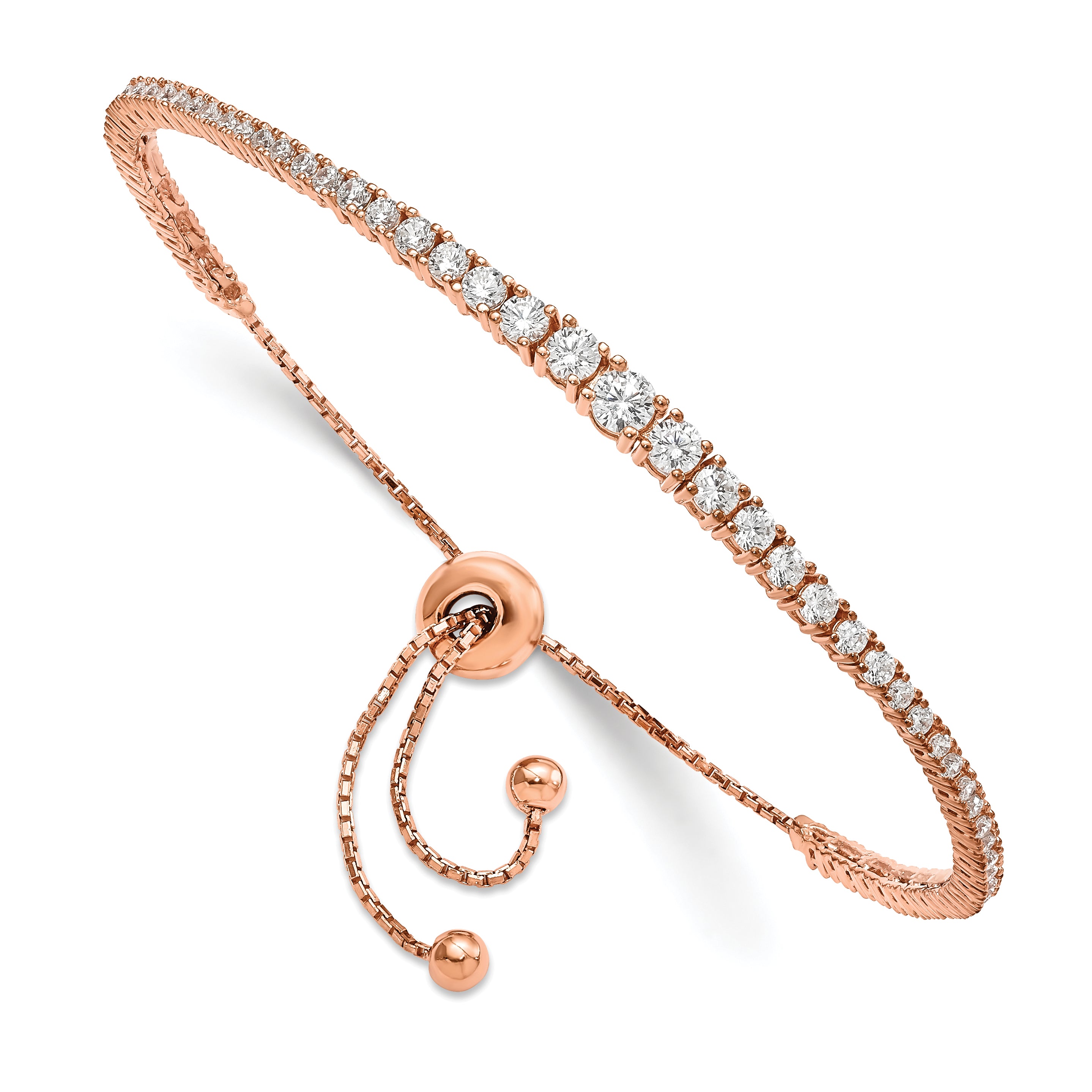 Sterling Shimmer Sterling Silver Rose-tone Flash Rose Gold-plated 67 Stone Graduated CZ Adjustable 5 inch up to 9 inch Bracelet
