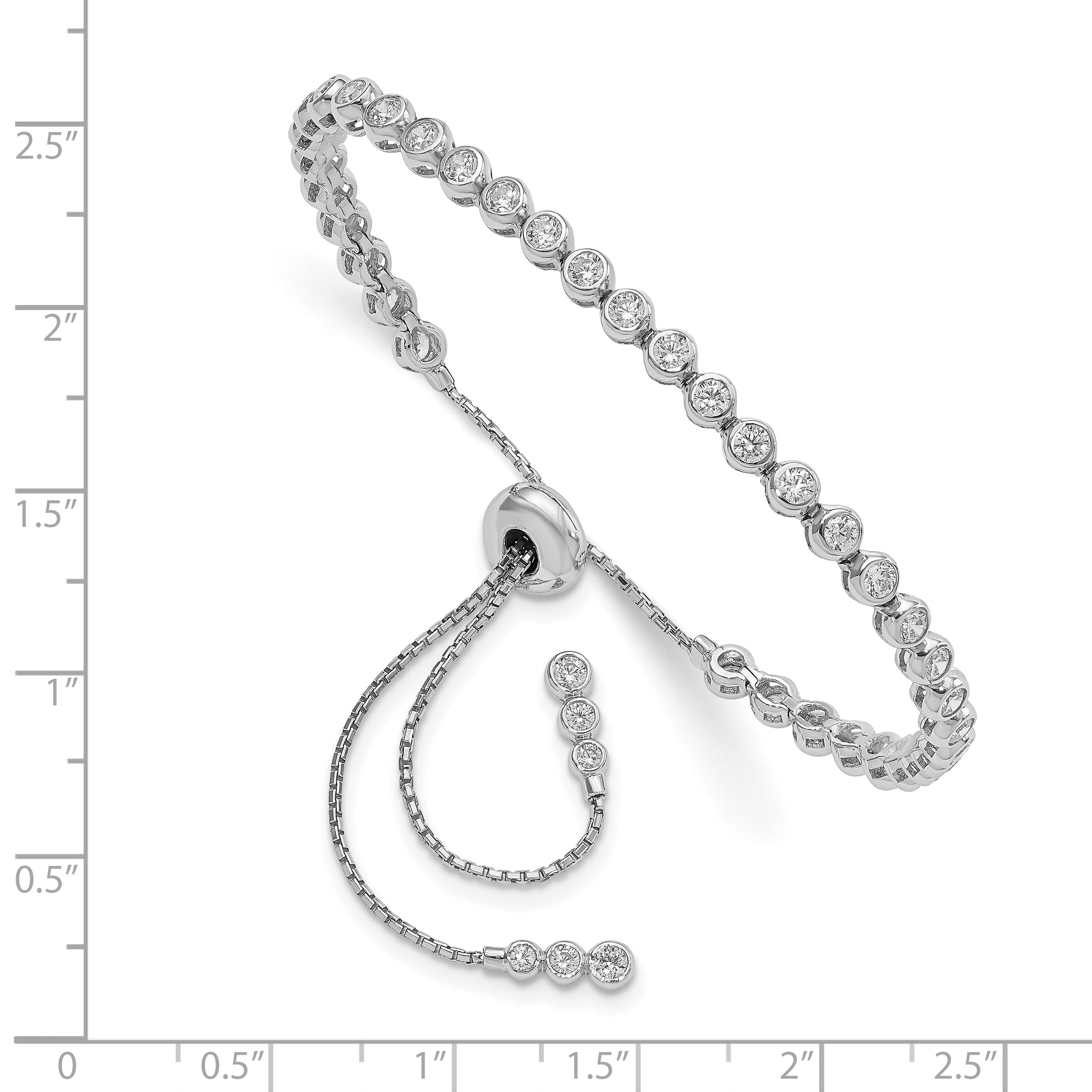 Sterling Silver CZ Adjustable Bracelet with Rhodium Plated Shine