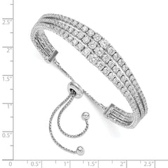 Sterling Silver 3-Strand CZ Adjustable Bracelet with Rhodium Shine