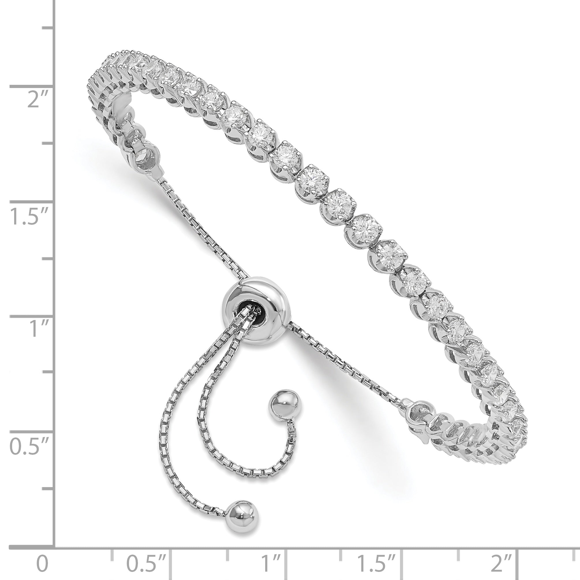 Sterling Silver Adjustable CZ Bracelet with Rhodium Polish