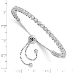 Sterling Silver Adjustable CZ Bracelet with Rhodium Polish