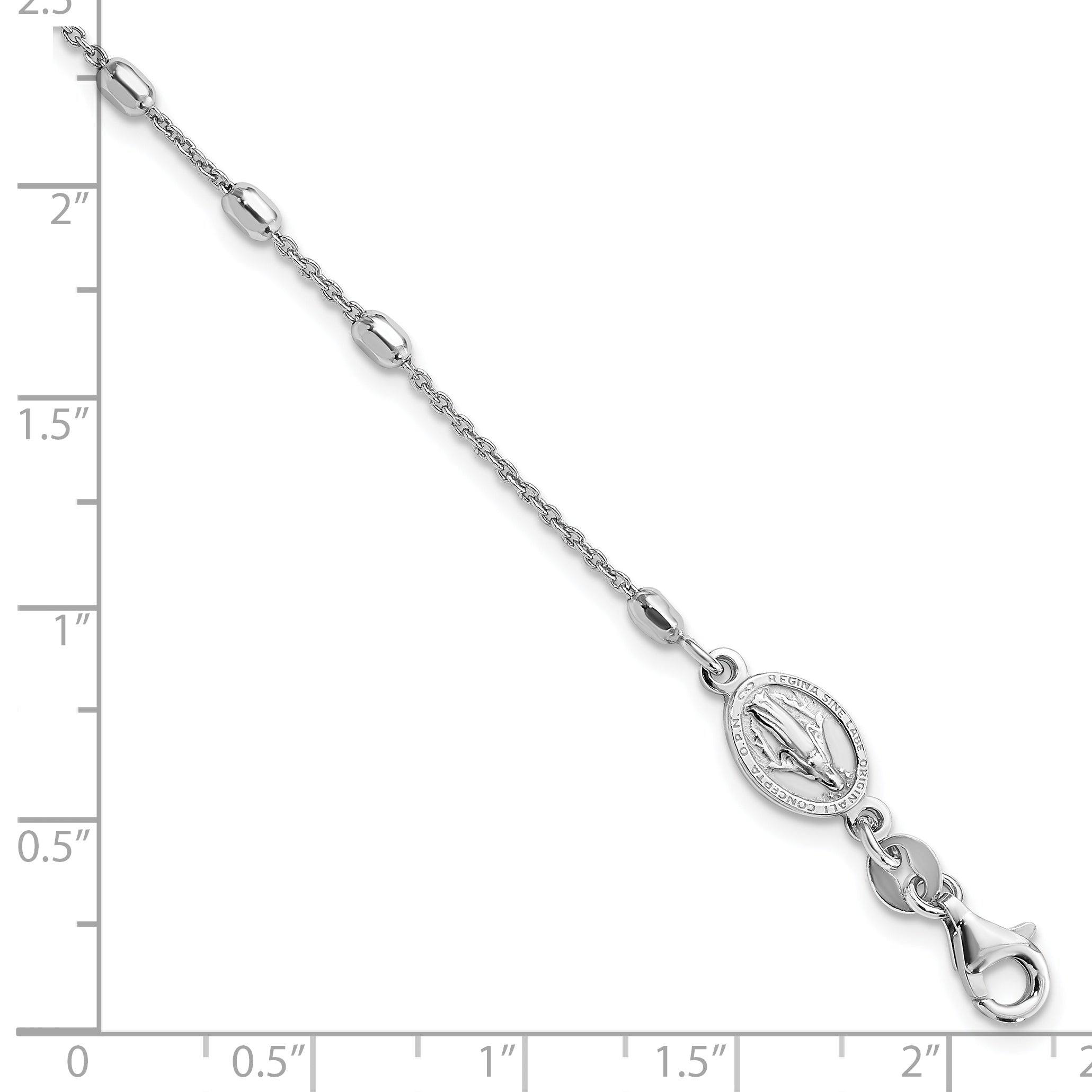 Sterling Silver Rhodium Plated Polished Beaded Cross Bracelet - 7