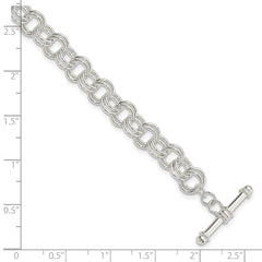 Sterling Silver Polished Fancy Link 7.5 inch Toggle Charm Bracelet - 7.5
