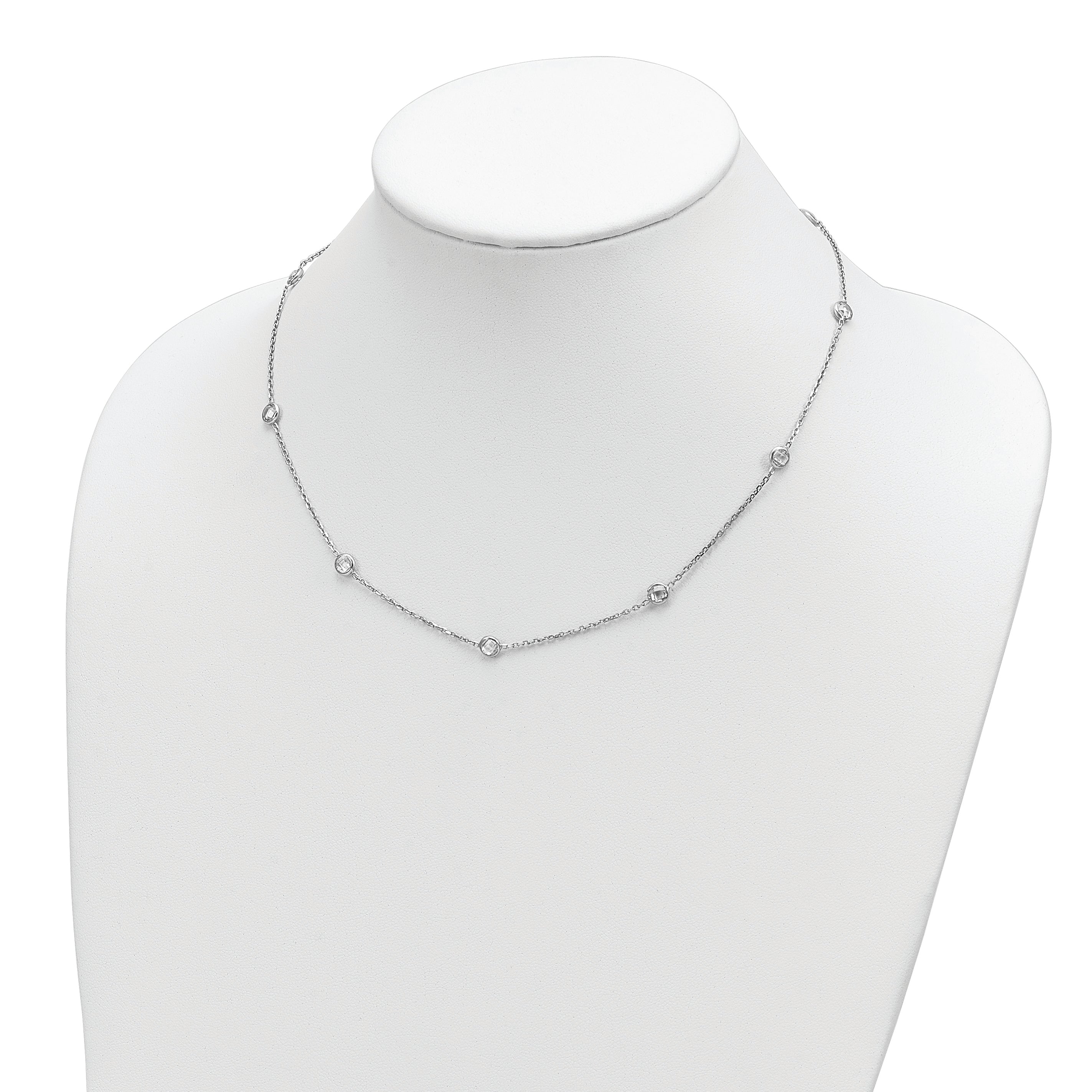 Sophia Jewelers Sterling Silver 9-Station CZ Necklace Rhodium Elegance