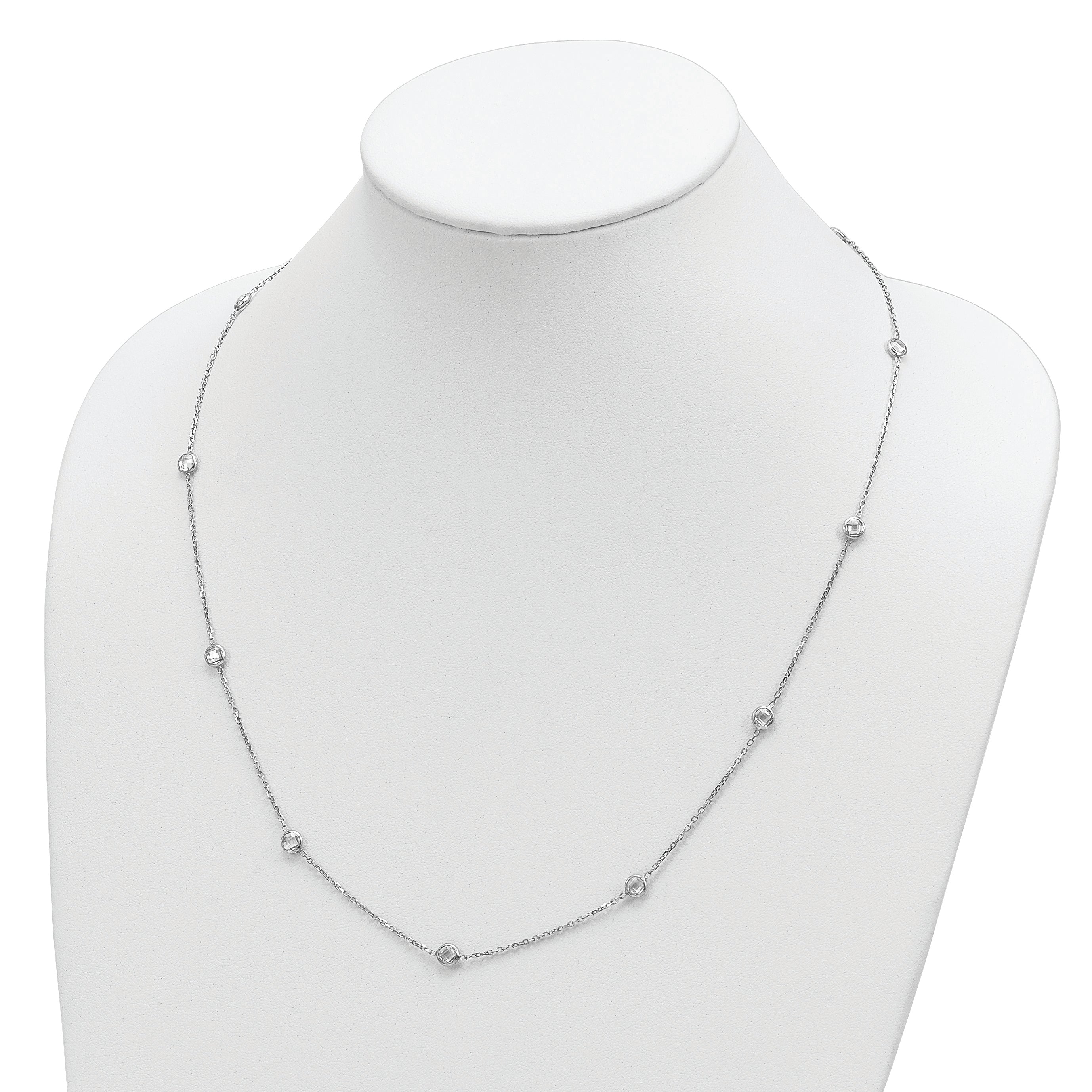 Sophia Jewelers Elegant Sterling Silver CZ Station Necklace, Polished Rhodium Finish