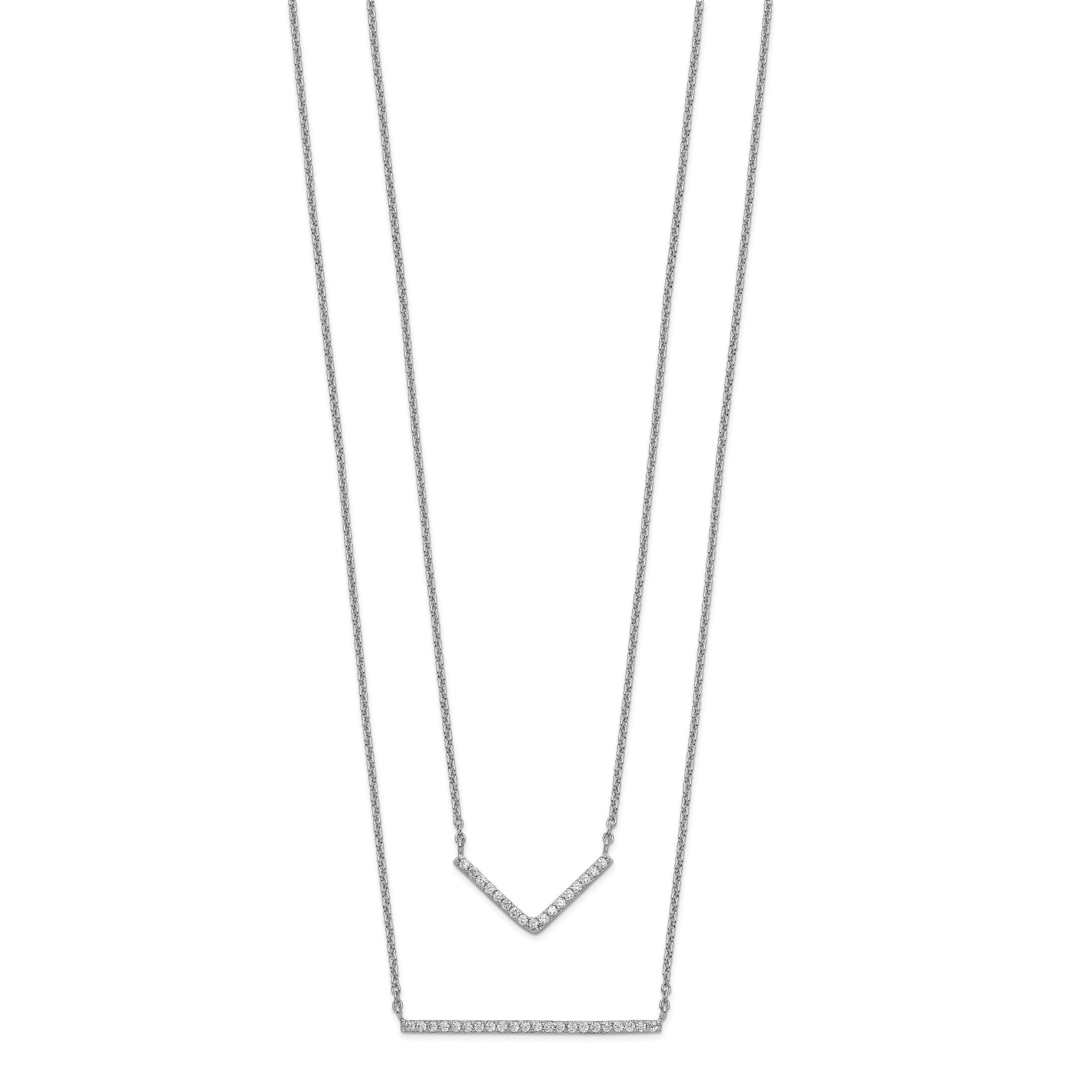 Sterling Silver Rhodium-Plated CZ Necklace with Polished Multi-Strand Design