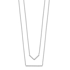 Sterling Silver Rhodium-Plated CZ Necklace with Polished Multi-Strand Design