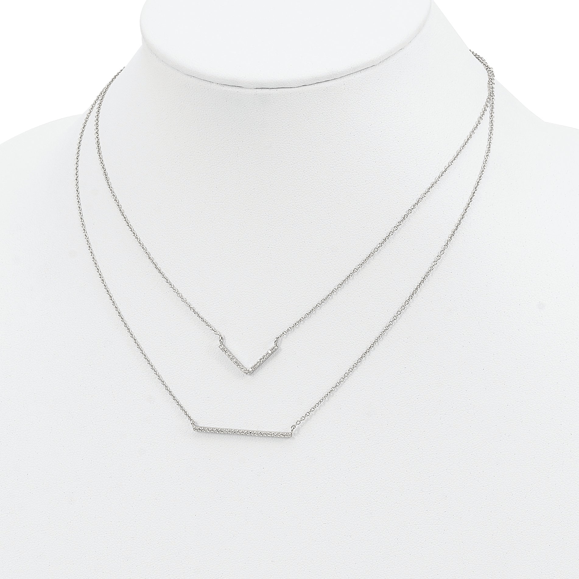 Sterling Silver Rhodium-Plated CZ Necklace with Polished Multi-Strand Design