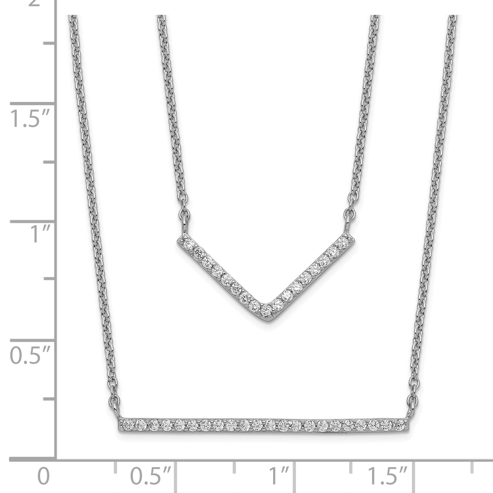 Sterling Silver Rhodium-Plated CZ Necklace with Polished Multi-Strand Design