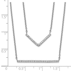 Sterling Silver Rhodium-Plated CZ Necklace with Polished Multi-Strand Design