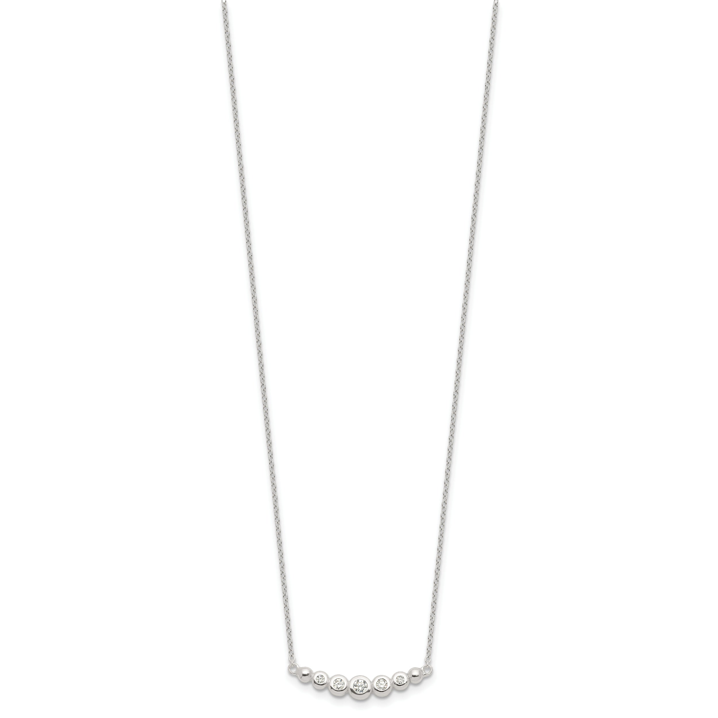 Sterling Silver 18in CZ Bar Necklace with Polished Bezel Set Stones