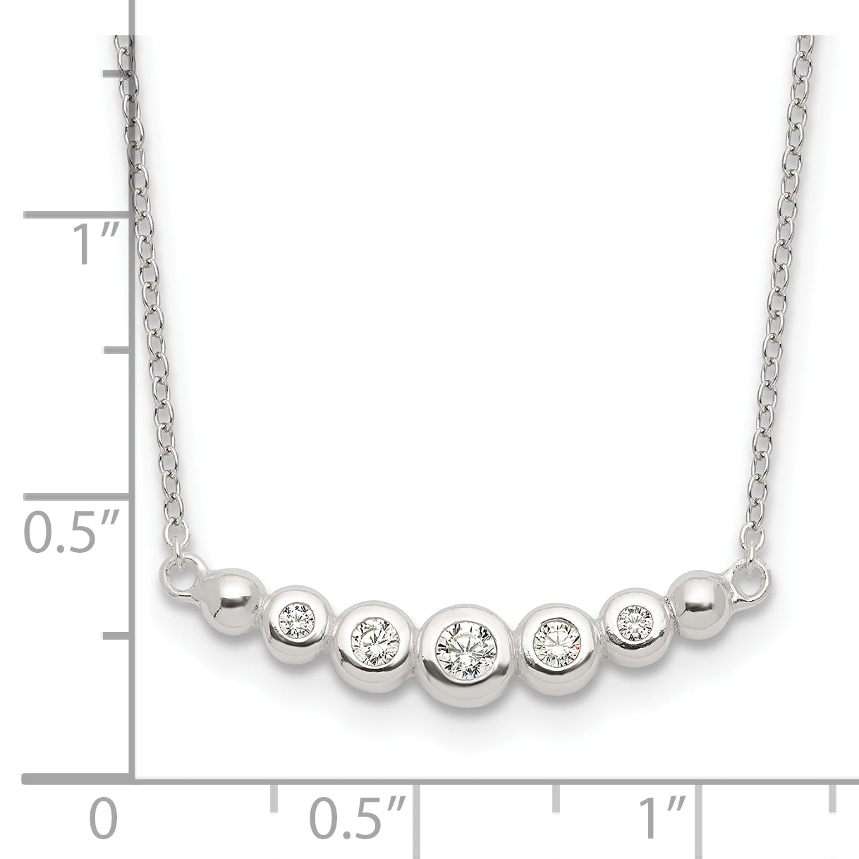 Sterling Silver 18in CZ Bar Necklace with Polished Bezel Set Stones