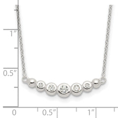 Sterling Silver 18in CZ Bar Necklace with Polished Bezel Set Stones