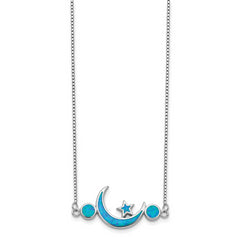 Sterling Silver Rhodium Plated Opal Moon Star Unisex Necklace - 19