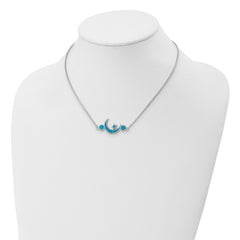 Sterling Silver Rhodium Plated Opal Moon Star Unisex Necklace - 19