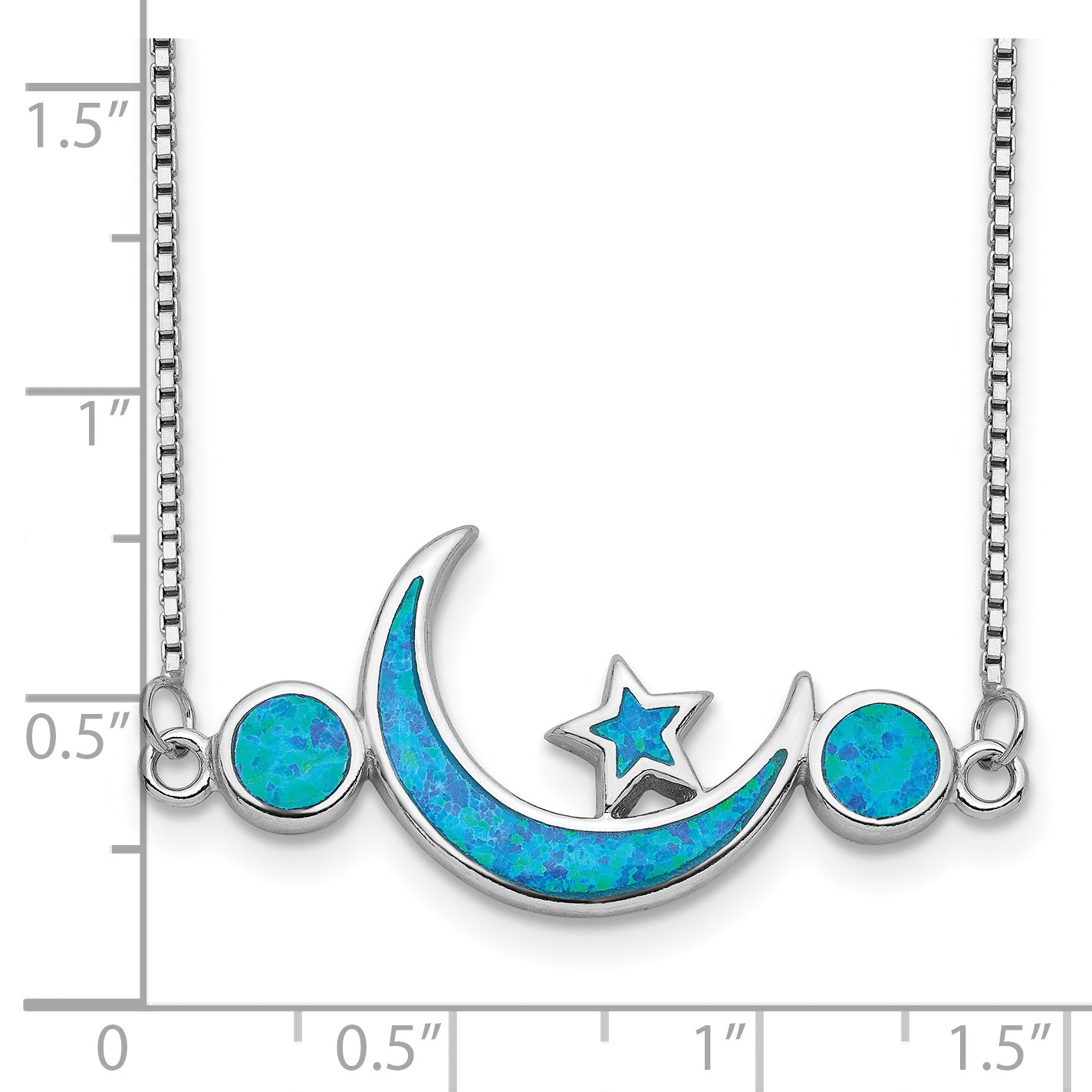 Sterling Silver Rhodium Plated Opal Moon Star Unisex Necklace - 19