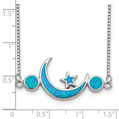 Sterling Silver Rhodium Plated Opal Moon Star Unisex Necklace - 19