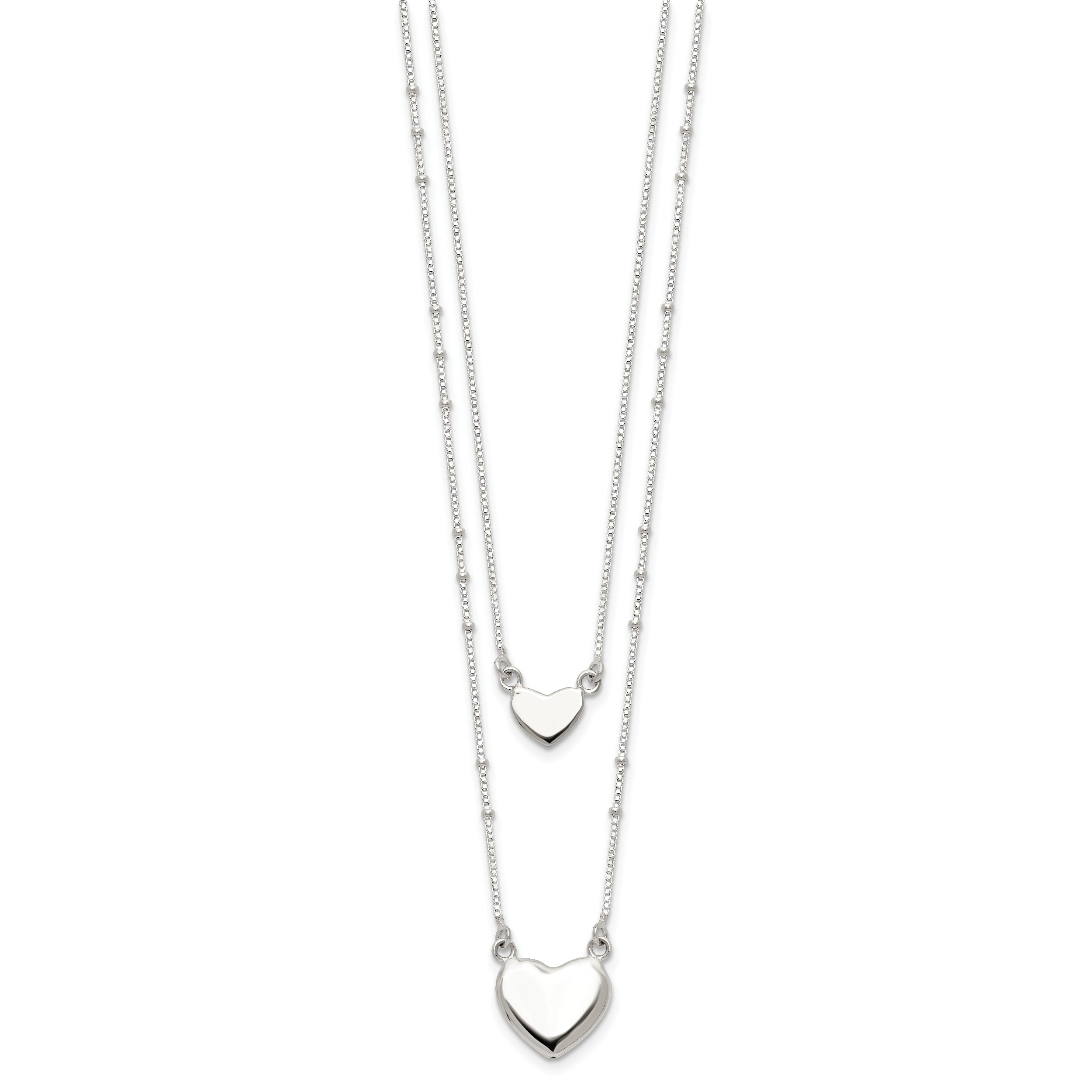 Sterling Silver 925 Two-Strand Heart Necklace with Polished Anti-Tarnish Finish