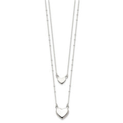Sterling Silver 925 Two-Strand Heart Necklace with Polished Anti-Tarnish Finish