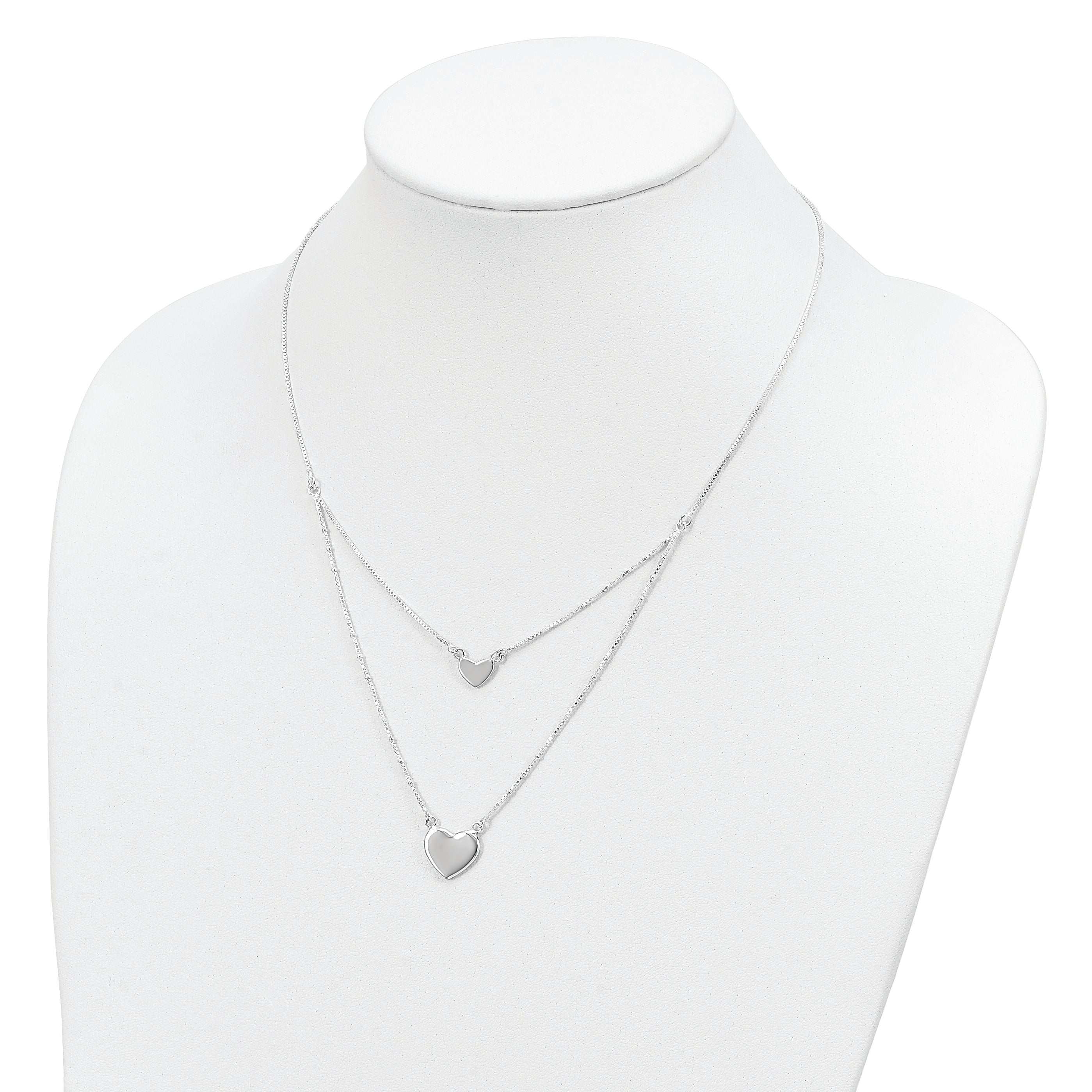 Sterling Silver 925 Two-Strand Heart Necklace with Polished Anti-Tarnish Finish