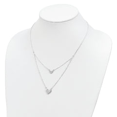 Sterling Silver 925 Two-Strand Heart Necklace with Polished Anti-Tarnish Finish