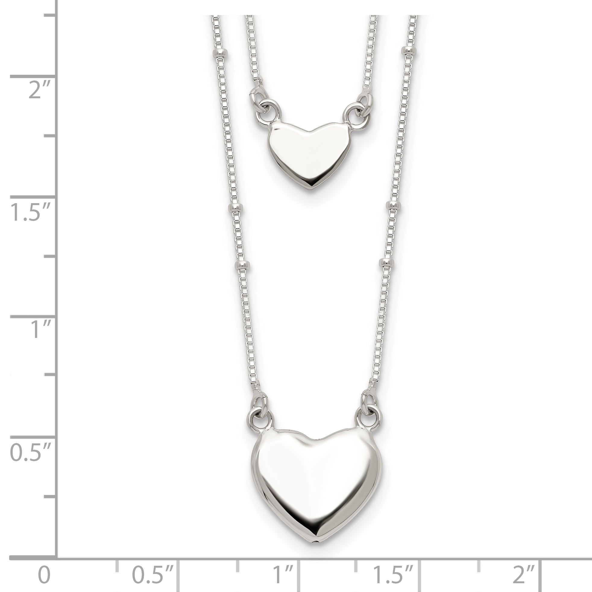 Sterling Silver 925 Two-Strand Heart Necklace with Polished Anti-Tarnish Finish