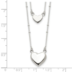 Sterling Silver 925 Two-Strand Heart Necklace with Polished Anti-Tarnish Finish