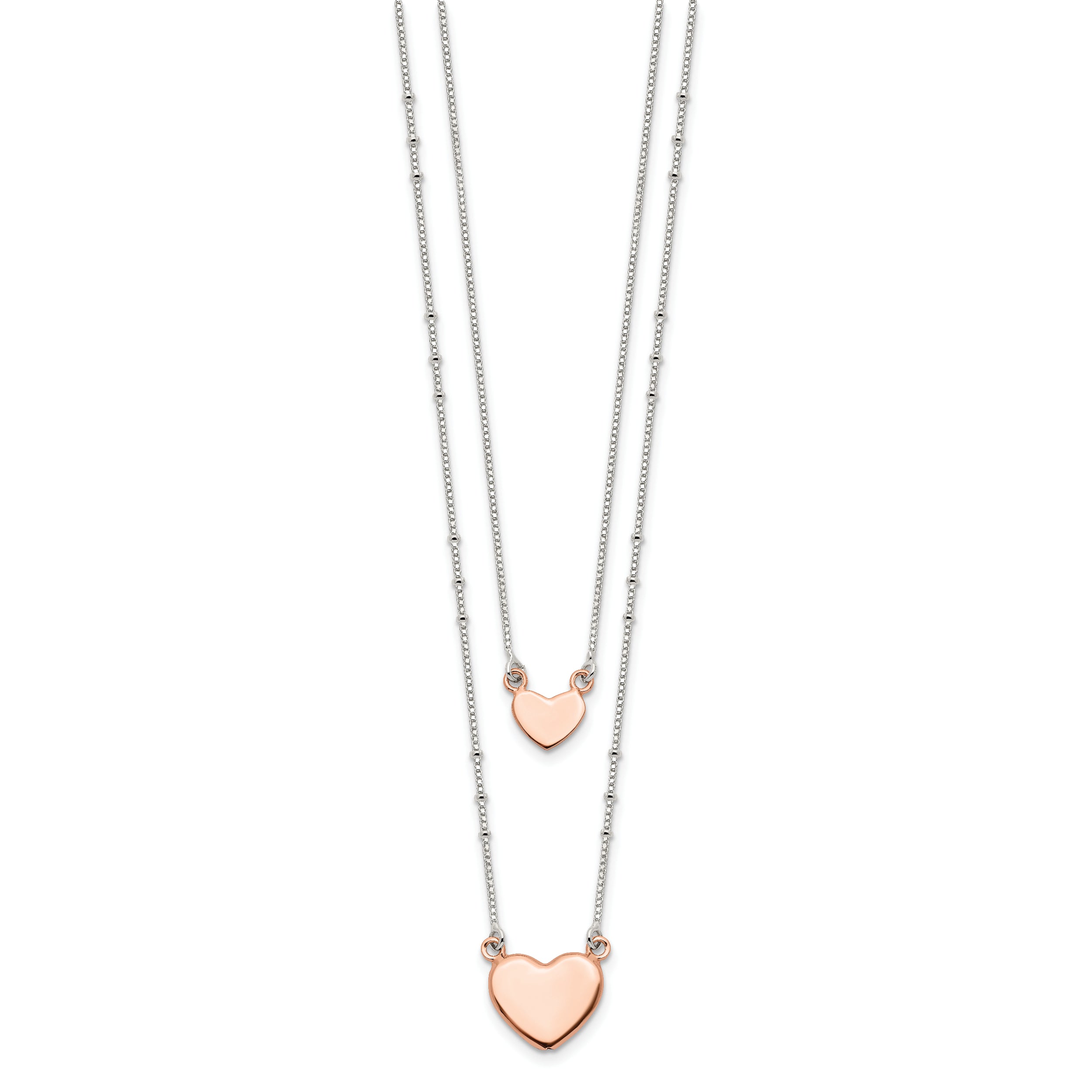 Sterling Silver 2-Strand Heart Necklace with Rose-Tone Elegance
