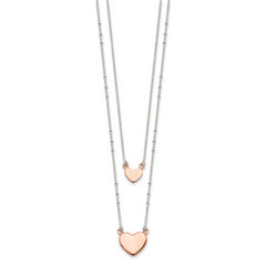 Sterling Silver 2-Strand Heart Necklace with Rose-Tone Elegance