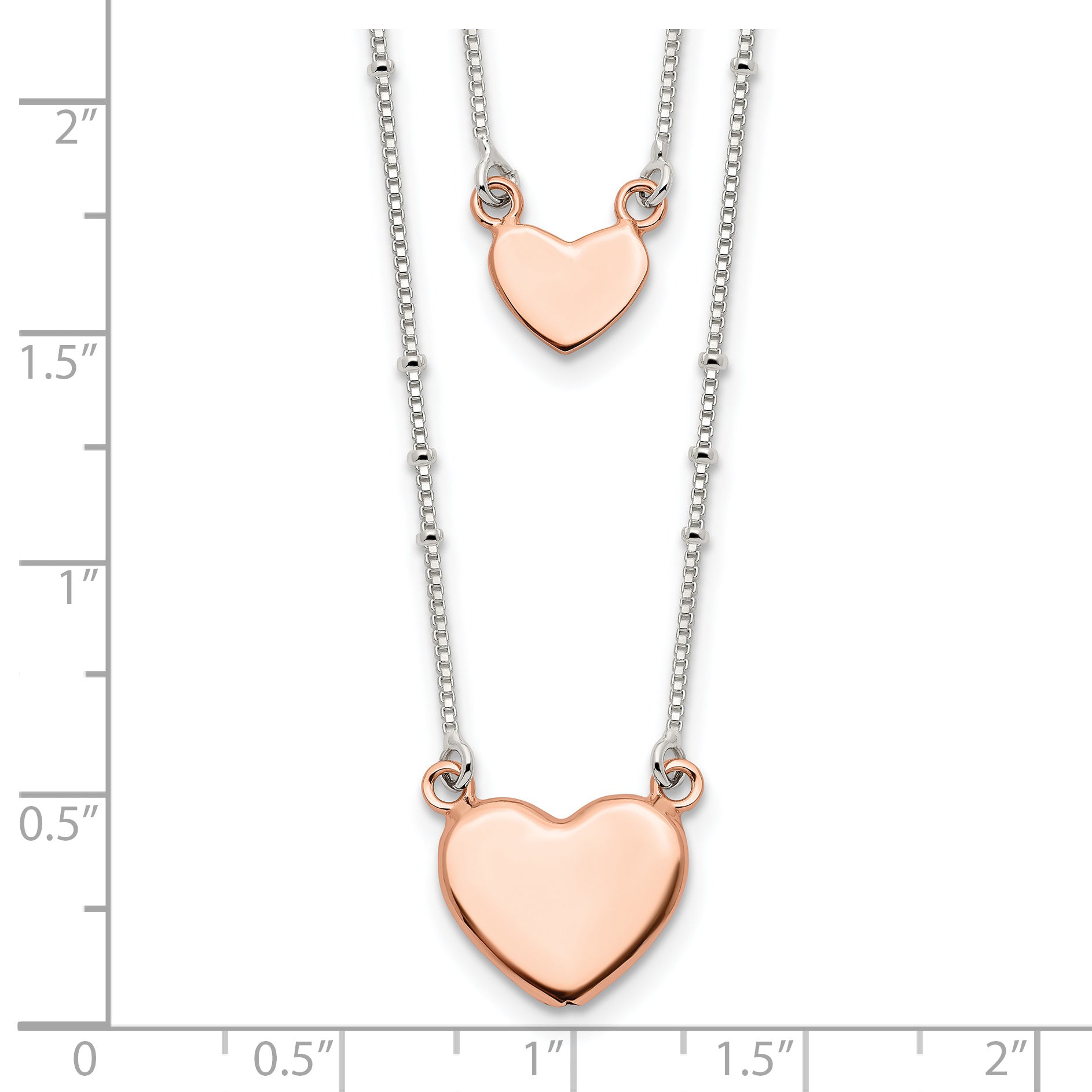 Sterling Silver 2-Strand Heart Necklace with Rose-Tone Elegance