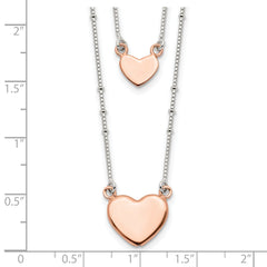Sterling Silver 2-Strand Heart Necklace with Rose-Tone Elegance