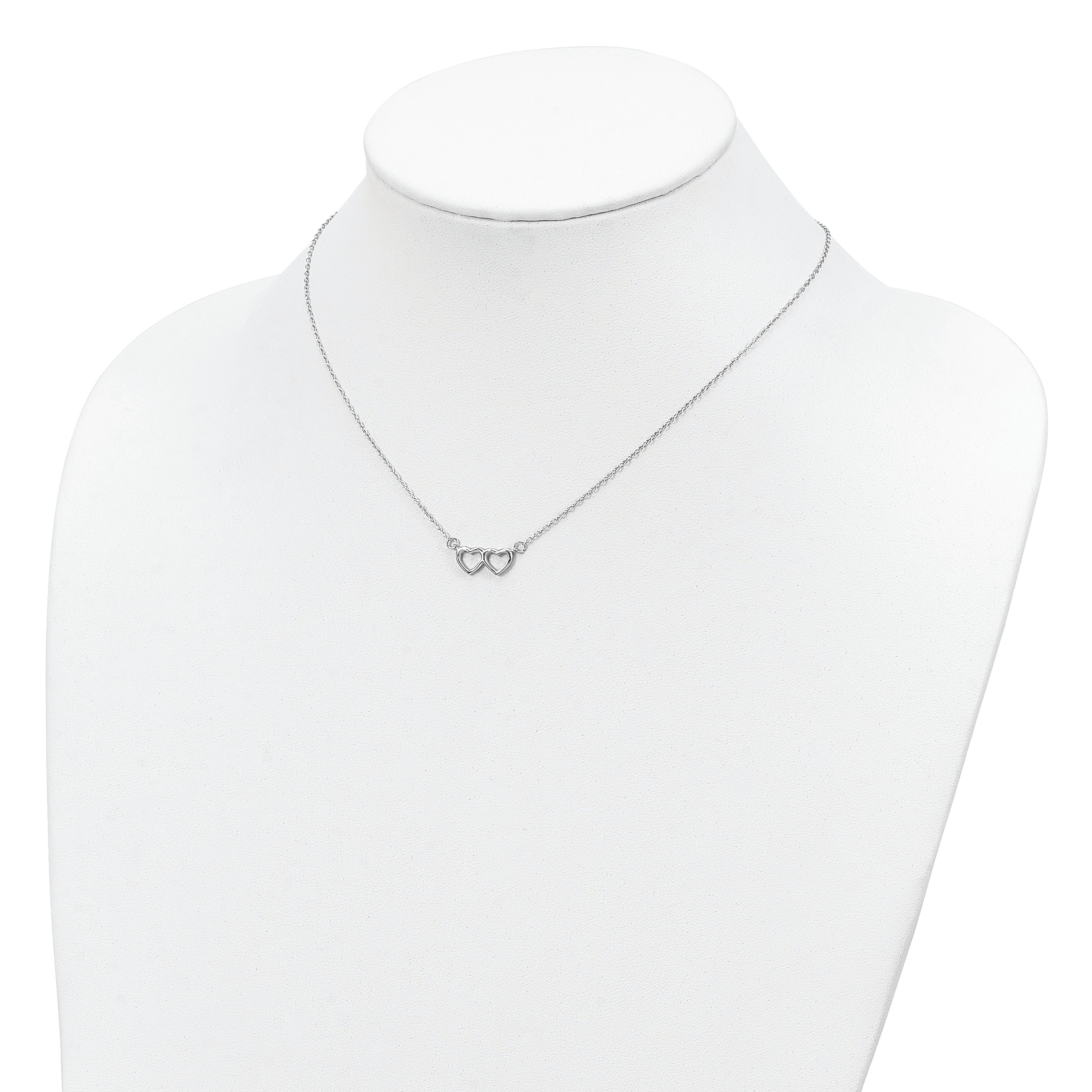 Rhodium-Plated Sterling Silver Double Heart Necklace, 16 + 2 Extension - 16