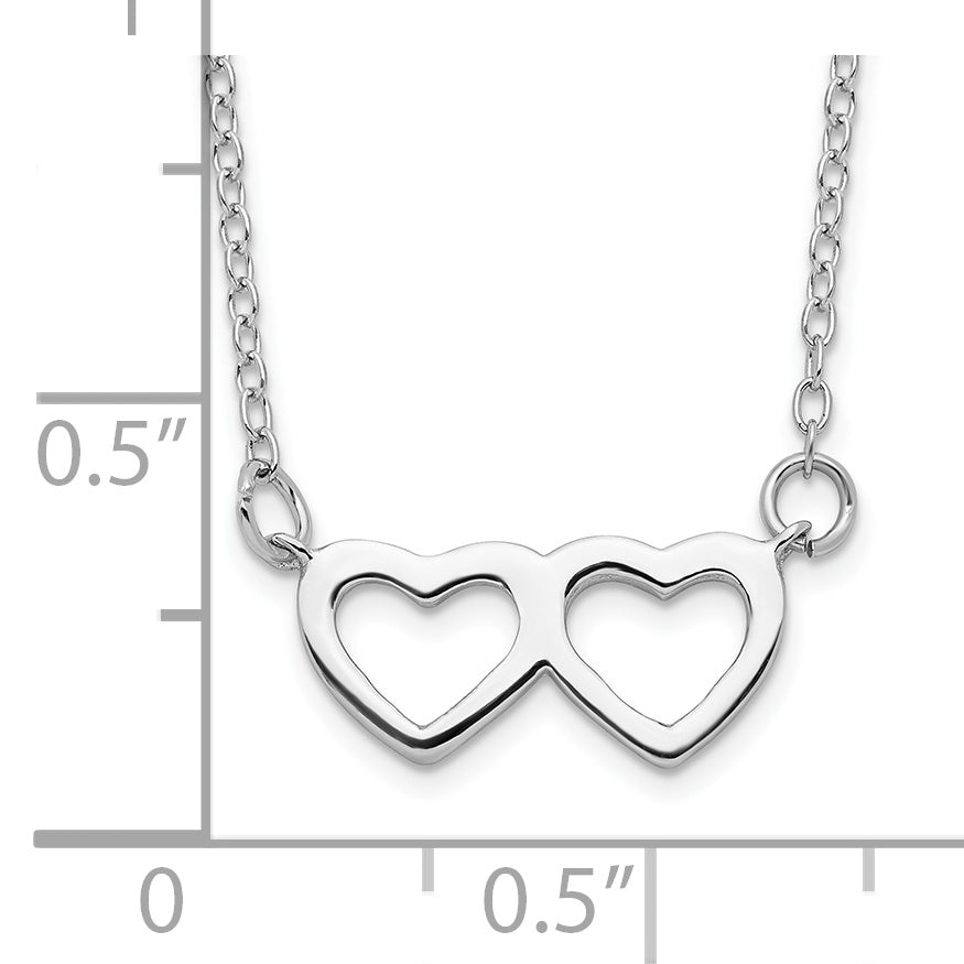 Rhodium-Plated Sterling Silver Double Heart Necklace, 16 + 2 Extension - 16