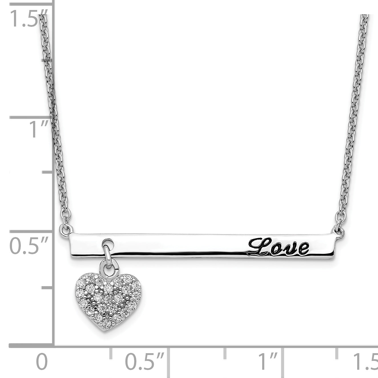 Sterling Silver Rhodium-Plated LOVE Necklace with CZ Heart Dangle