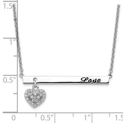 Sterling Silver Rhodium-Plated LOVE Necklace with CZ Heart Dangle
