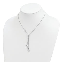 Sterling Silver Rhodium-plated CZ w/2in ext. MOM Y-Necklace