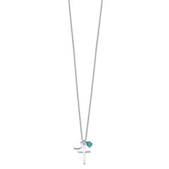 Sterling Silver Blue Opal Cross Necklace with Polished Rhodium Finish