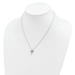 Sterling Silver Blue Opal Cross Necklace with Polished Rhodium Finish