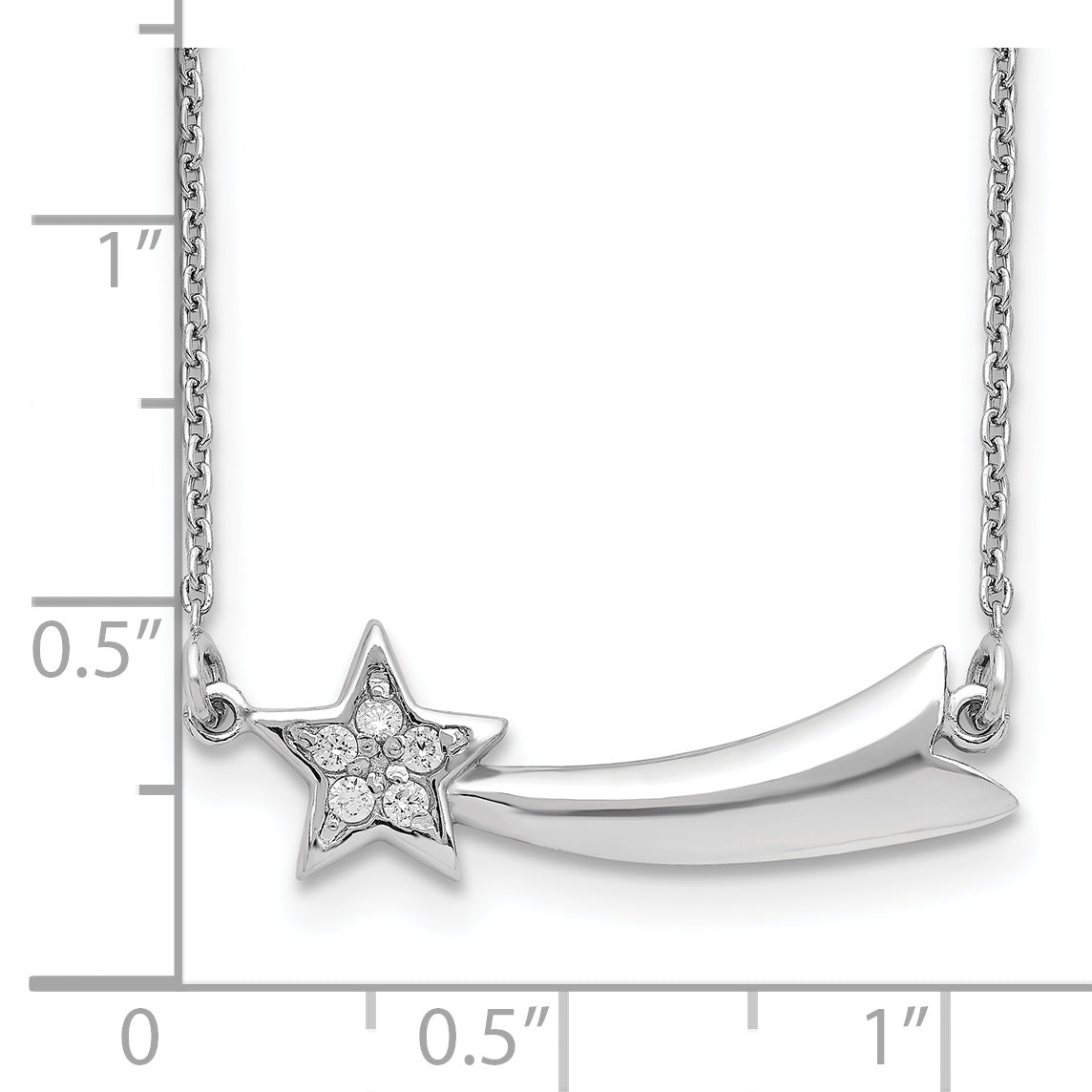 Sterling Silver Rhodium-plated CZ Shooting Star w/2in ext. Necklace