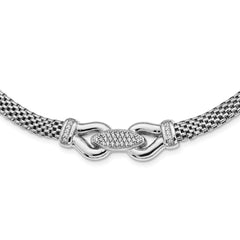 Sterling Silver Rhodium Plated CZ Mesh Link Necklace