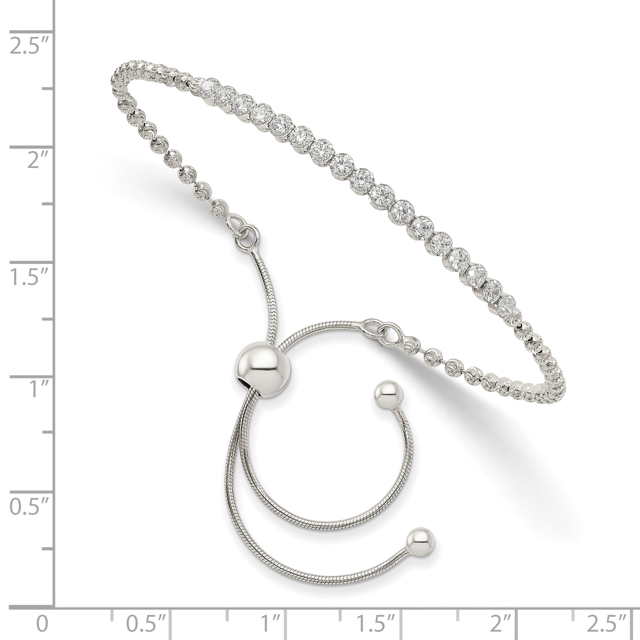 Sterling Silver Rhodium-plated Diamond-cut CZ Adjustable Bracelet