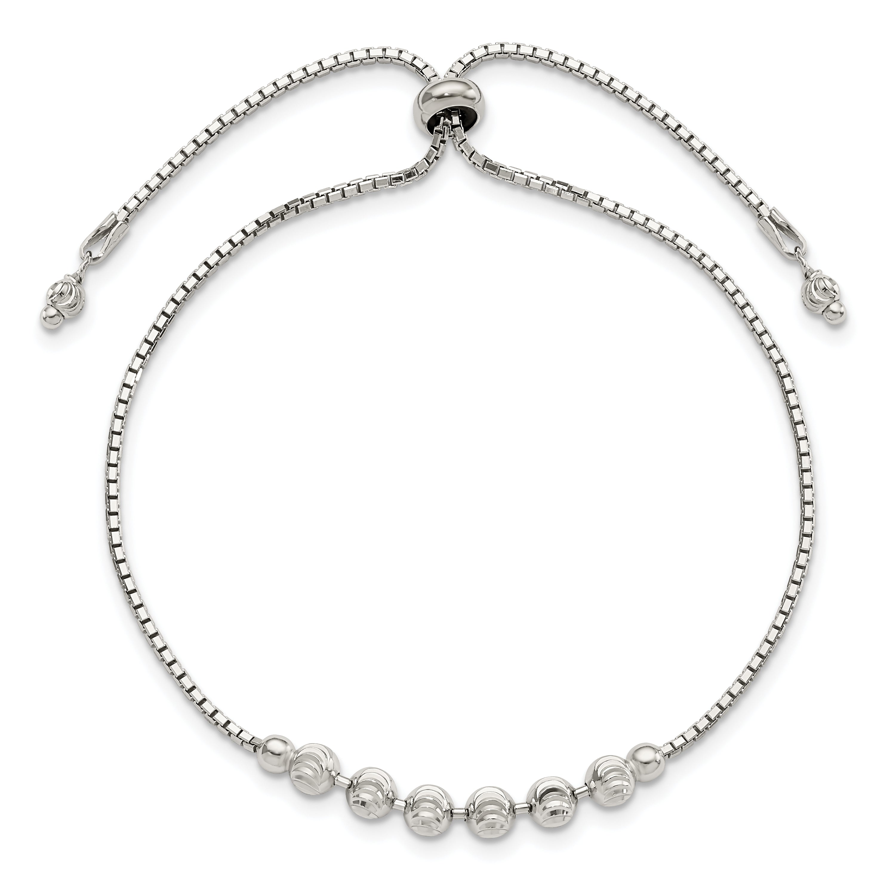 Sterling Silver Rhodium-plated Diamond-cut Beaded Adjustable Bracelet - 10